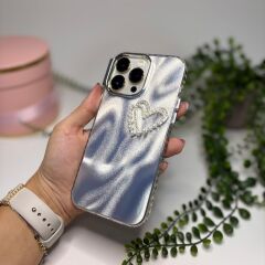 Epaparıltı - Gümüş Dalgalar İnci Ve Metal Kalp Detaylı Iphone 11 Kılıf