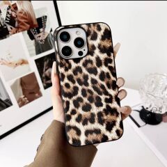 Siyah Çerçeve Leopar Desenli Lüks Kılıf iPhone 11